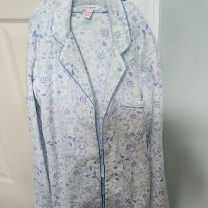 Floral Button-Up Pajama Top with Blue Trim